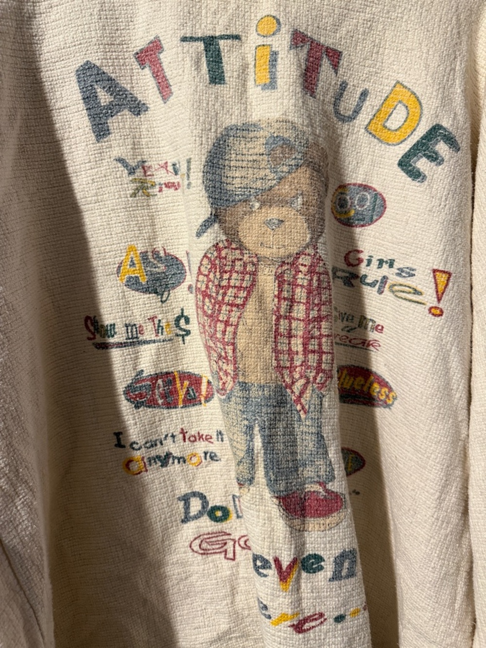 Vintage 90s Streetwear Womens 26/ 28 W Attitude Teddy Bear Thermal Knit Sweater